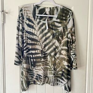 Chico‘s Women’s Medium Natural Palm 3/4 Sleeve Top Size 1 New with Tags